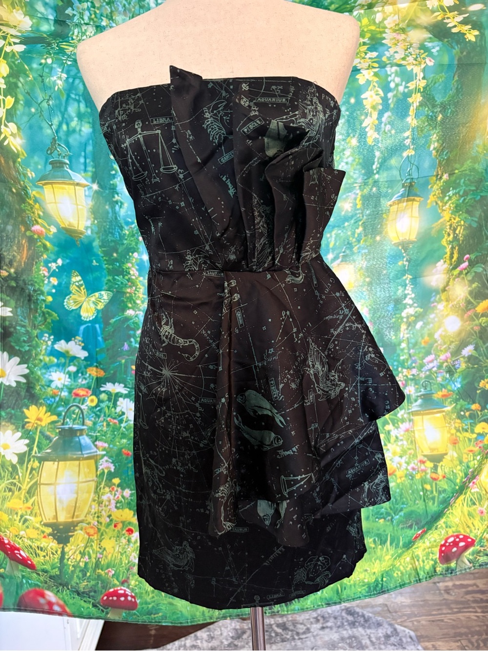 Affliction Black Strapless Celestial Print Cocktail Dress